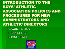 INTRODUCTION TO THE BOYS’ ATHLETIC ASSOCIATION …
