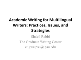 Academic Writing for Multilingual Writers: Practices