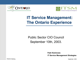 Ontario ITSM Experience - ICCS-ISAC