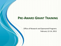 Pre-Award Grant Training - Colorado State University–Pueblo