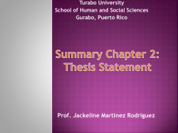 Summary Chapter 2: Thesis Statement