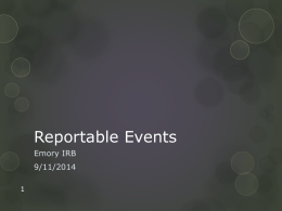 Reportable Events - Emory Institutional Review Board