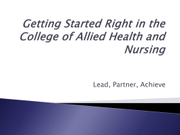 Getting Started Right in the College of Allied Health and