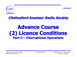 Advance Course - Licence Conditions
