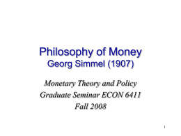 Philosophy of Money Georg Simmel (1907)