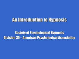 Introduction to Hypnosis - American Psychological Association