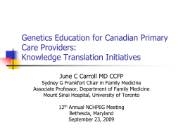 Integrating Genetics into Primary Care: An Overview of