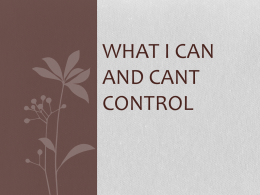 What I Can and Cant Control - Expository Counseling Center