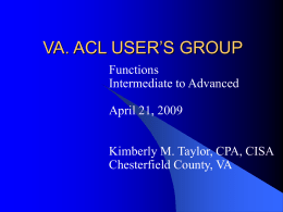 VA. ACL USER’S GROUP - Virginia ACL Users Group