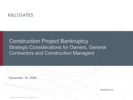 Construction Project Bankruptcy Strategic Considerations