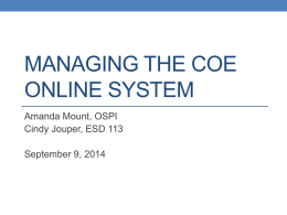 Managing the COE online system