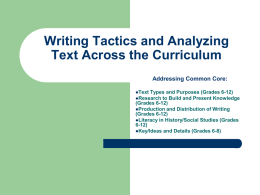 Writing Tactics and Analyzing Text Across the Curriculum