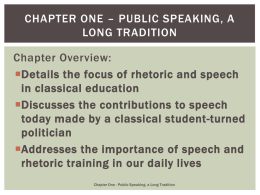 Chapter 1 – Public Speaking, a Long Tradition