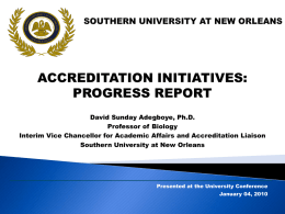 PROGRESS REPORT - Southern University New Orleans