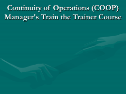 Continuity of Operations (COOP) Manager's Train the