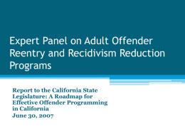 Expert Panel on Adult Offender Reentry and Recidivism