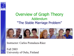 Overview of Graph Theory Addendum “The Stable Marriage