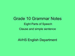 Grade 10 Grammar Notes Eight Parts of Speech Clause and