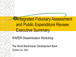 Integrated Fiduciary Assessment and Public Expenditure