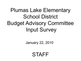 Plumas Lake Elementary School District Budget Advisory