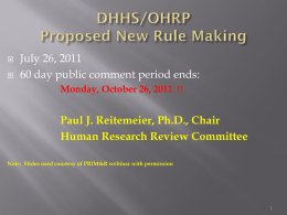 DHHS/OHRP Proposed New Rule Making