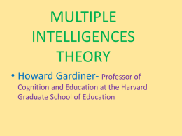 Howard Gardner’s Multiple Intelligences Theory “It’s not