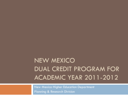 New Mexico Dual Credit Program For Academic Year 08-09