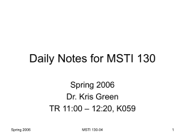 Daily Notes for MSTI 130 - St. John Fisher College