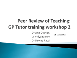 Peer Review of Teaching: GP Tutor training