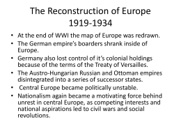 The Reconstruction of Europe 1919-1934