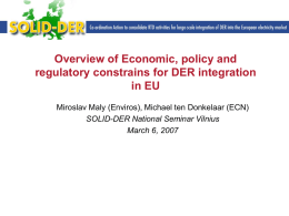 WP1: Economic, policy and regulatory constrains for DER
