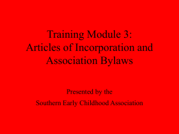 Articles of Incorporation and Association Bylaws