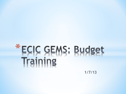 ECIC GEMS: Budget Training