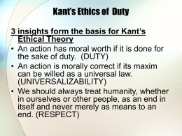Immanuel Kant: a matter of 'duty'