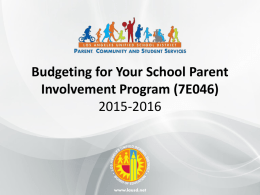 Budgeting for Your School Parent Involvement Program 2014-2015