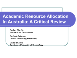 Academic Resource Allocation In Australia: A Critical Review