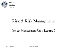Risk & Risk Management - Louisiana State University