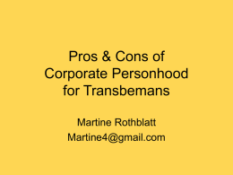 Pros & Cons of Corporate Personhood for Transbemans