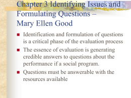 Chapter 3 Identifying Issues and Formulating Questions