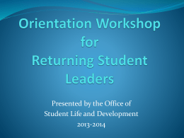 Orientation and Event Planning Workshop for Experienced