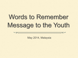Words to Remember A Message to the Youth