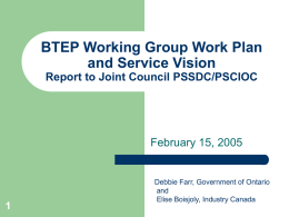 BTEP Working Group Work Plan and Service Vision Report to