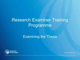 Research Examiner/ Independent Chair Training Programme