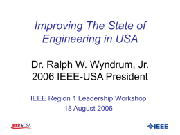 State of Engineering in USA Dr. Ralph W. Wyndrum