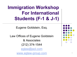 Immigration Workshop For International Students (F-1 & J-1)