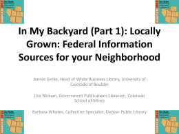 In My Backyard (Part 1): Locally Grown: Federal