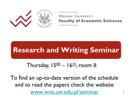 Research Seminar Thursday, 1500 – 1645, room C