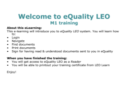 Welcome to the eQuality LEO M1 training module