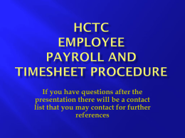 HCTC EMPLOYEE PAYROLL AND TIMESHEET PROCEDURE