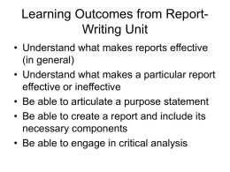 Learning Outcomes from Report